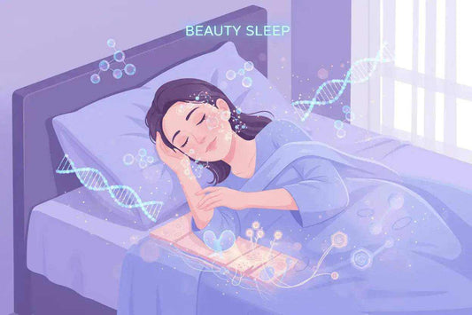 woman peacefully sleeping on a bed illustrating the benefits of beauty sleep and skin health