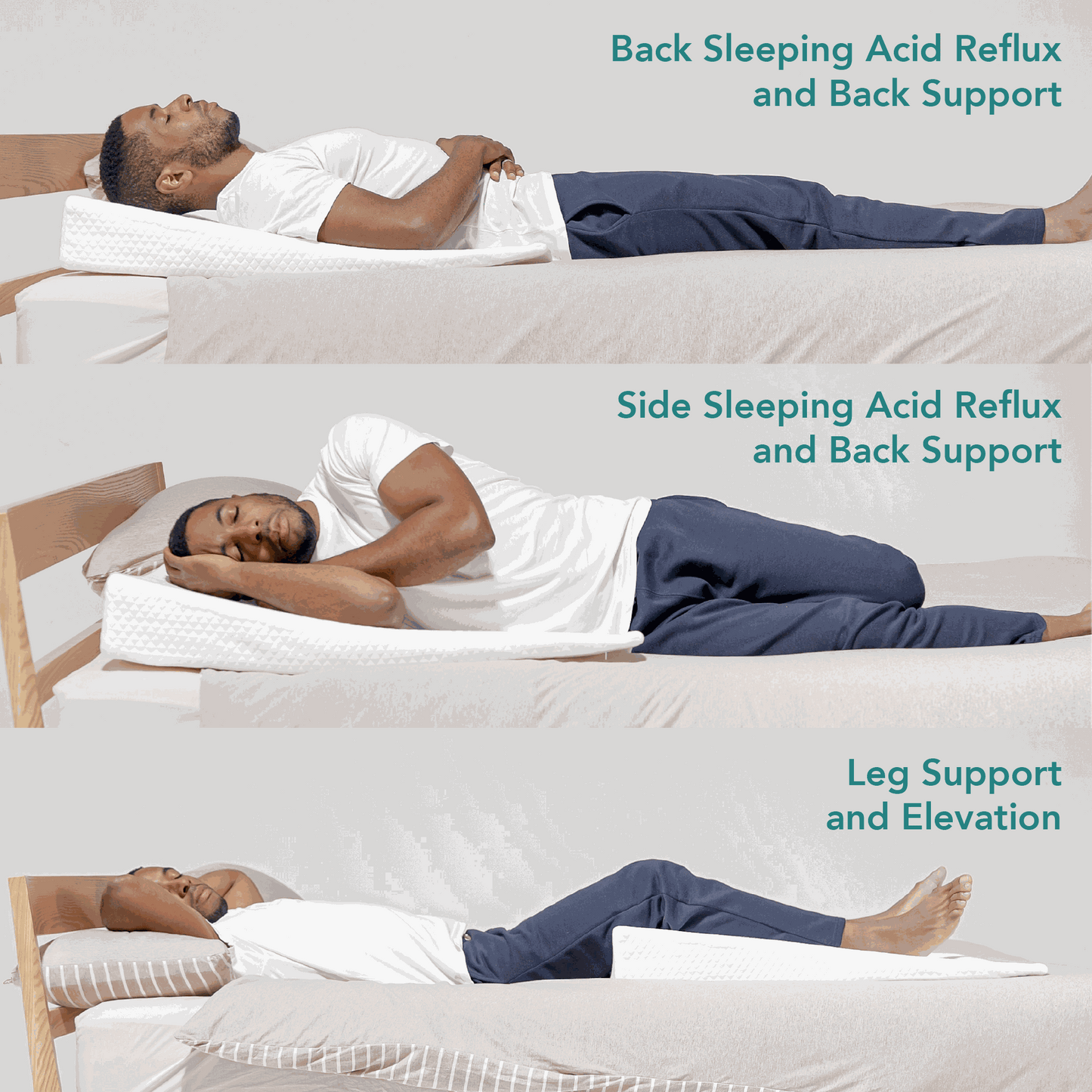 Acid reflux wedge pillow with angled memory foam and breathable washable cover for elevated upper body support