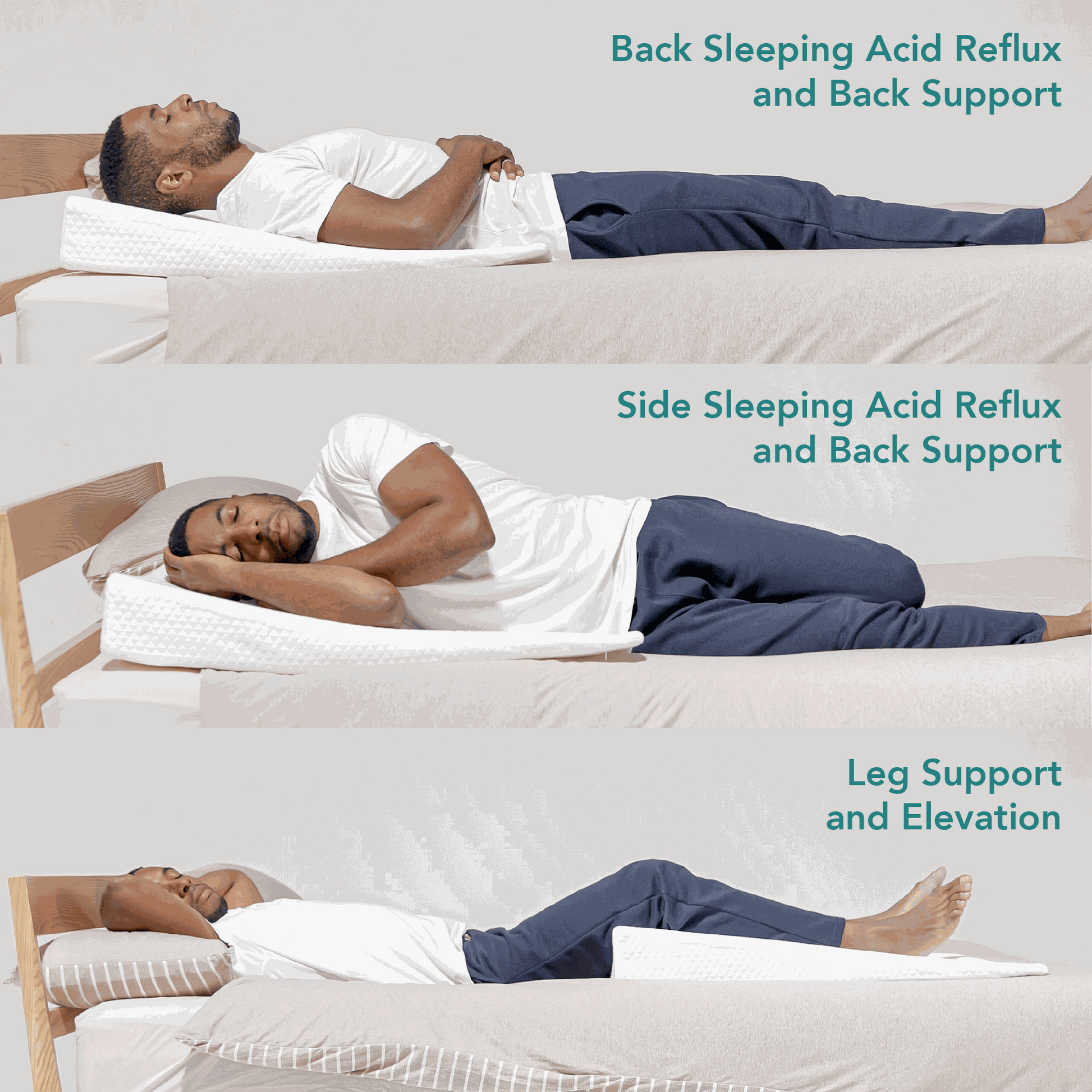 Acid reflux wedge pillow with angled memory foam and breathable washable cover for elevated upper body support