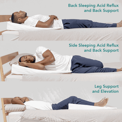 Acid reflux wedge pillow with angled memory foam and breathable washable cover for elevated upper body support