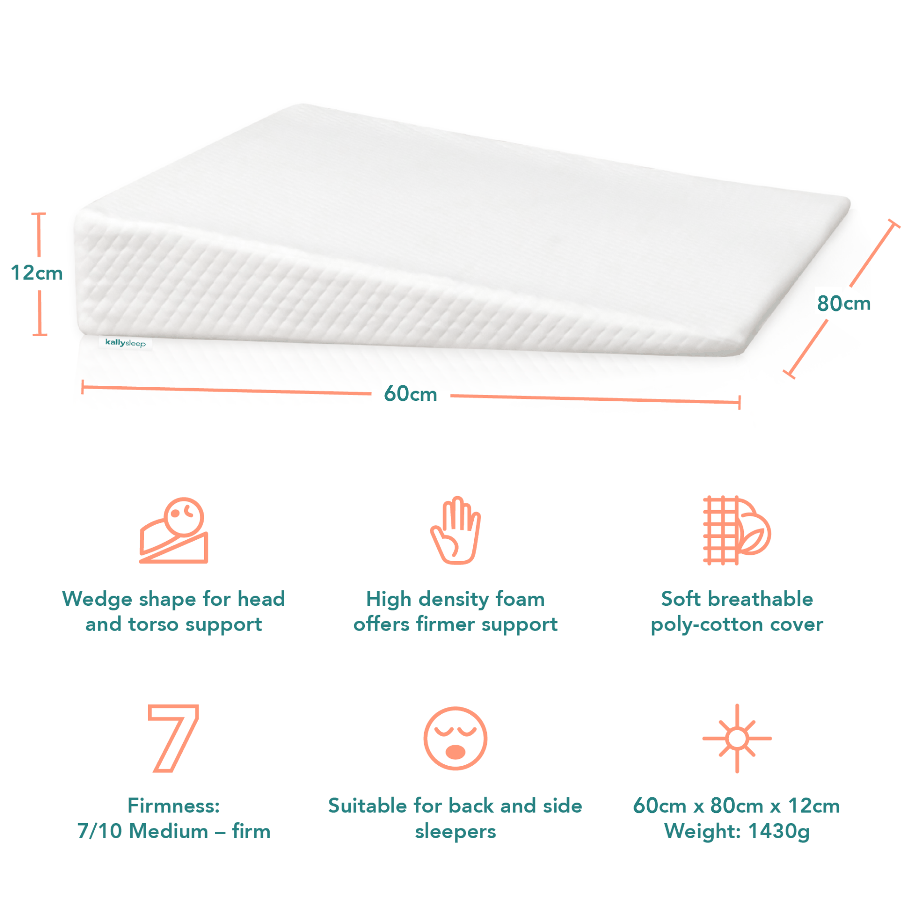 Acid reflux wedge pillow with angled memory foam and breathable washable cover for elevated upper body support