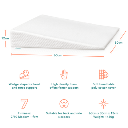 Acid reflux wedge pillow with angled memory foam and breathable washable cover for elevated upper body support