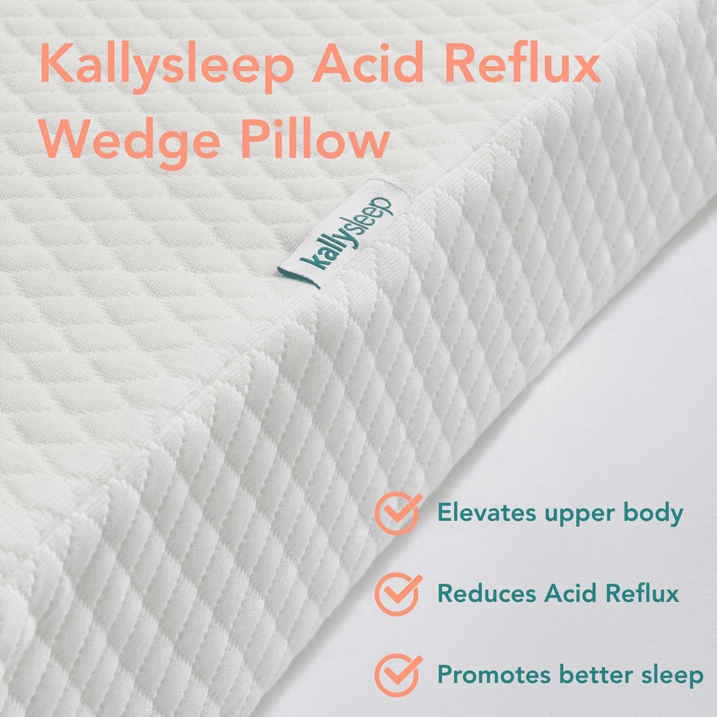 Acid reflux wedge pillow with angled incline, memory foam, and breathable washable cover for reflux relief and sleep comfort