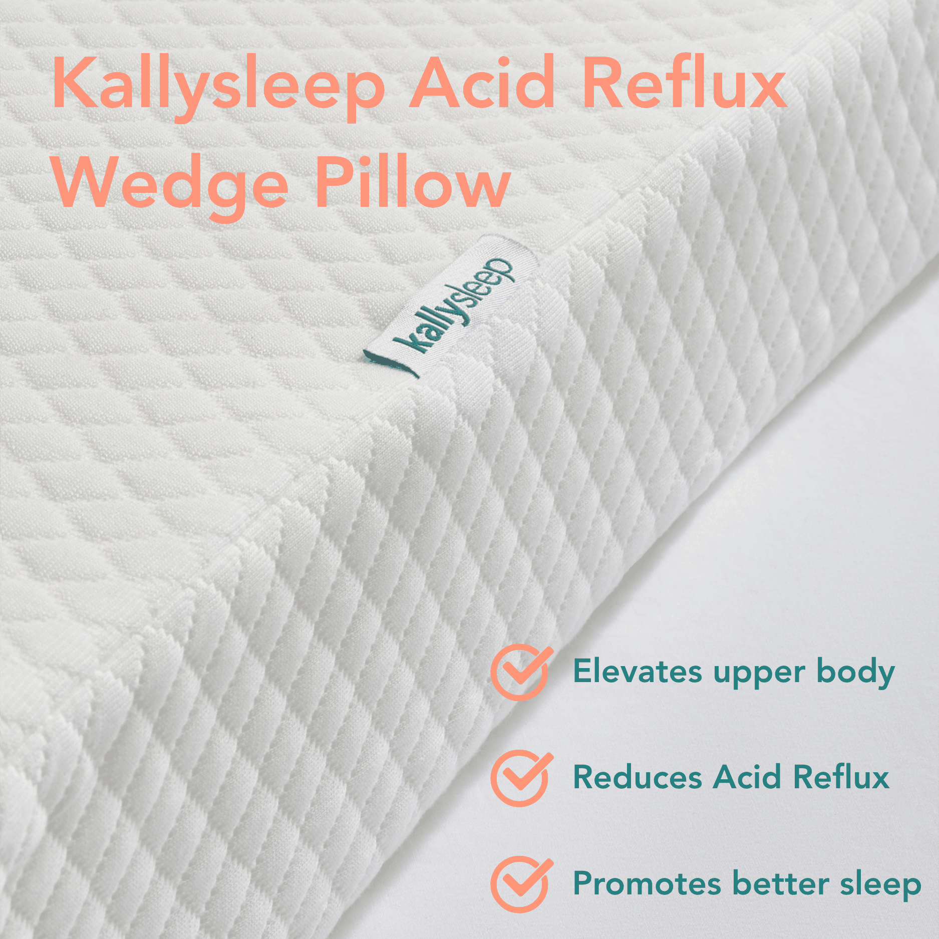 Acid reflux wedge pillow with angled incline, memory foam, and breathable washable cover for reflux relief and sleep comfort