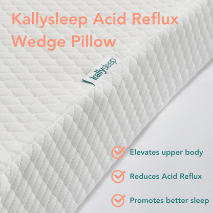 Acid reflux wedge pillow with angled incline, memory foam, and breathable washable cover for reflux relief and sleep comfort