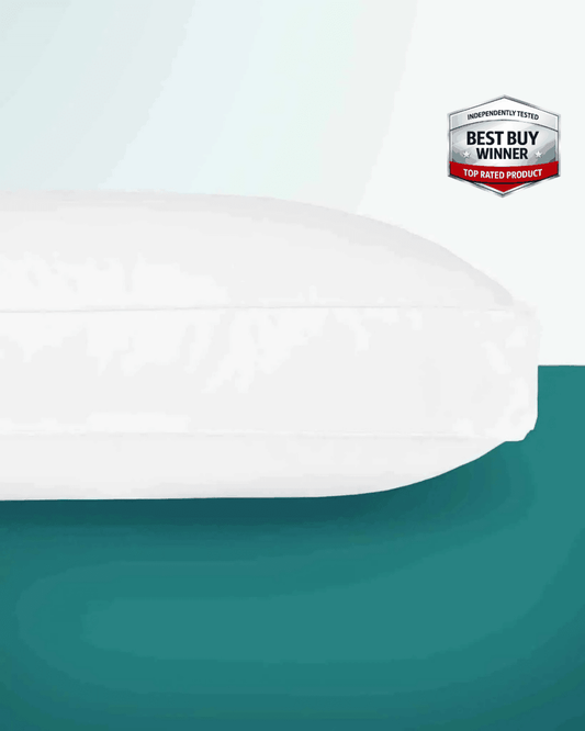 Ultimate Side Sleeper Pillow by Kally Sleep with breathable cotton cover and medium-density hollowfibre filling designed for side sleepers