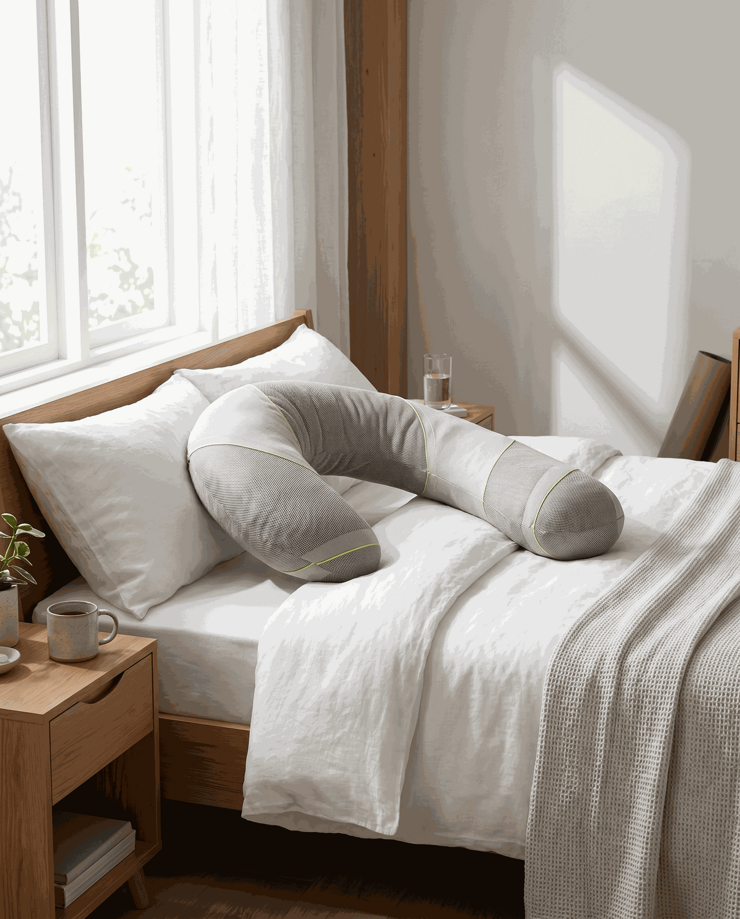 Ergonomic sports recovery body pillow with breathable washable cover for muscle support and improved sleep quality