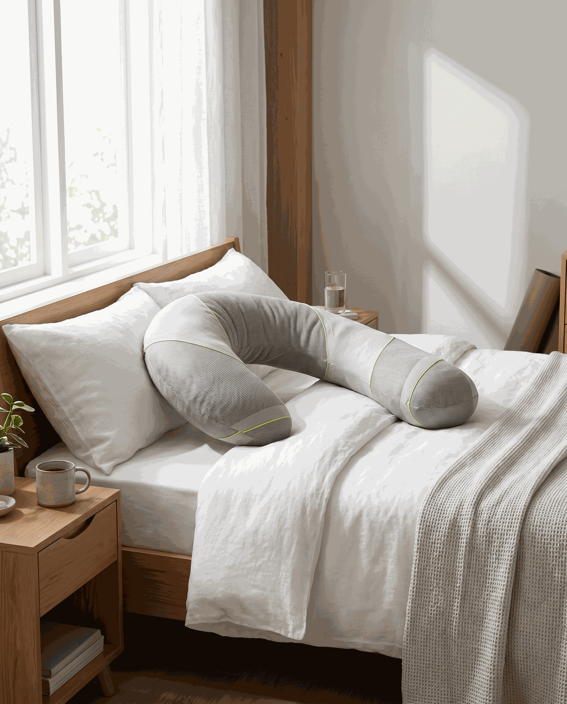 Ergonomic sports recovery body pillow with breathable washable cover for muscle support and improved sleep quality